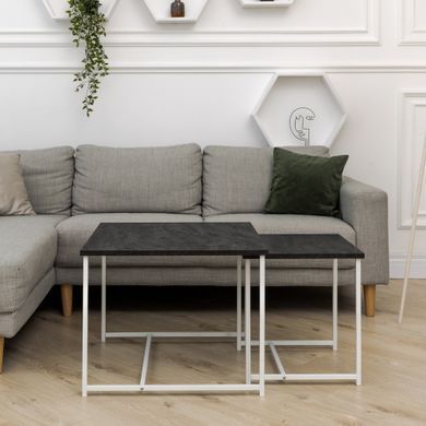 Комплект журнальных столиков КВАДРО Home Deco Белый / Угольный камень реальная фотография