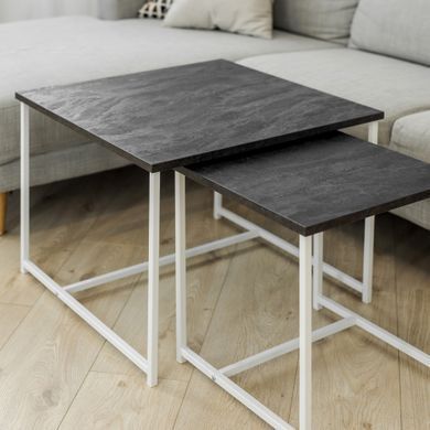 Комплект журнальных столиков КВАДРО Home Deco Белый / Угольный камень реальная фотография