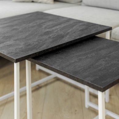 Комплект журнальных столиков КВАДРО Home Deco Белый / Угольный камень реальная фотография