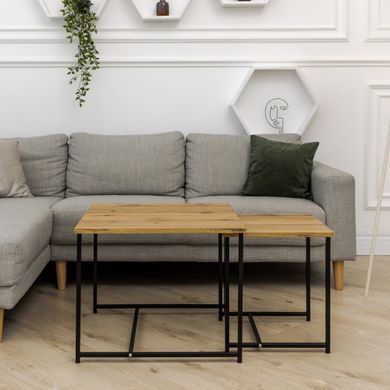 Комплект журнальных столиков КВАДРО Home Deco Черный / Дуб реальная фотография