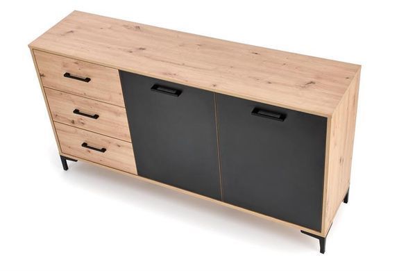 Комод RAVEN KM-1&nbsp;Halmar 160x40 Дуб Артизан Черный реальная фотография