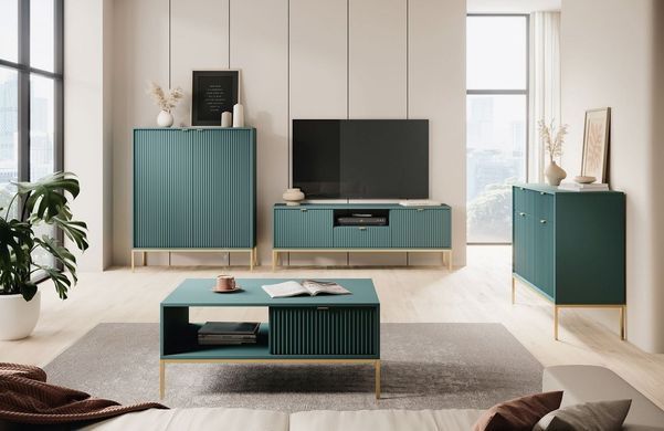 Комод Perfect Home Нова / Nova 2-дверний з 2 шухлядами і золотими ніжками KSZ104 Лабрадор жива фотографія