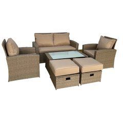 Комплект садовой мебели MEBEL ELITE FLORYDA (диван + 2 кресла + 2 пуфа + столик) Бежевый