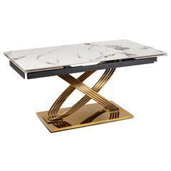 Раскладной стол IBIZA Mebel Elite 160(240)х90 Белый мрамор/золото реальная фотография