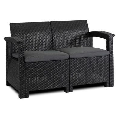 Комплект садових меблів MEBEL ELITE COLUMBIA (диван + 2 крісла + столик) чорний/темно-сірий