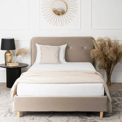 Кровать двуспальная бархатная MEBEL ELITE DENNIS Velvet 120x200 Беж реальная фотография