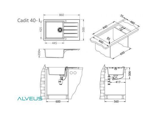 Кухонная мойка CADIT 40 G55 Alveus 86х50х20 Темный Беж