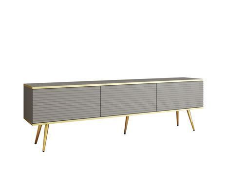 Тумба под телевизор Perfect Home Оро/Oro 3-дверная с золотыми ножками RTV175 MDF Серый реальная фотография