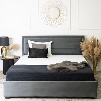 Кровать бархатная MEBEL ELITE BLOOM Velvet 160x200см Серый реальная фотография