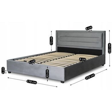 Кровать бархатная MEBEL ELITE BLOOM Velvet 160x200см Серый реальная фотография