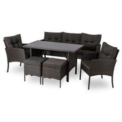 Набор садовой мебели MEBEL ELITE ATLANTA (Диван+2 кресла+2 пуфа+стол) Черный/техноротанг