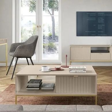 Стіл журнальний Perfect Home Нова / Nova з 2 шухлядами та золотими ніжками L104 Кашемір жива фотографія
