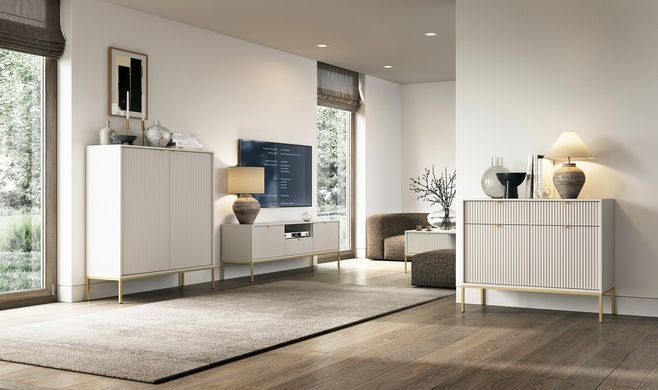 Стіл журнальний Perfect Home Нова / Nova з 2 шухлядами та золотими ніжками L104 Кашемір жива фотографія