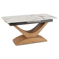 Стол ALICANTE Mebel Elite 160(200)х90 Белый мрамор/Дуб реальная фотография