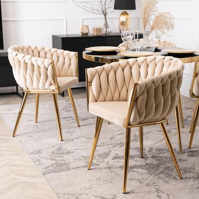 Стілець оксамитовий MEBEL ELITE CAPI Velvet Кремовий / Золотий жива фотографія