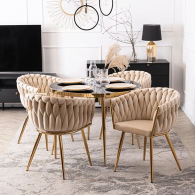 Стілець оксамитовий MEBEL ELITE CAPI Velvet Кремовий / Золотий жива фотографія