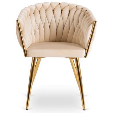 Стілець оксамитовий MEBEL ELITE CAPI Velvet Кремовий / Золотий жива фотографія