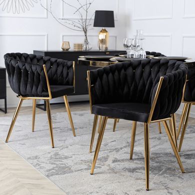 Стілець оксамитовий MEBEL ELITE CAPI Velvet Чорний / Золотий жива фотографія